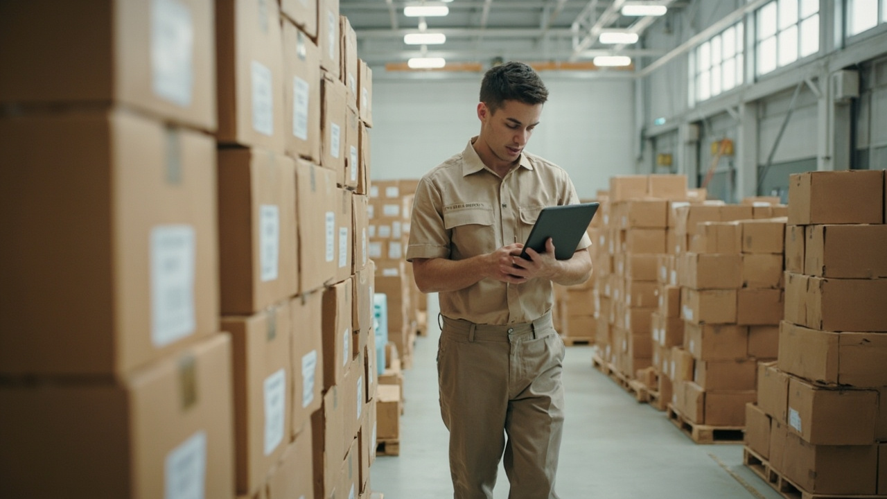 Modern warehouse fulfillment area with sealed shipping cartons