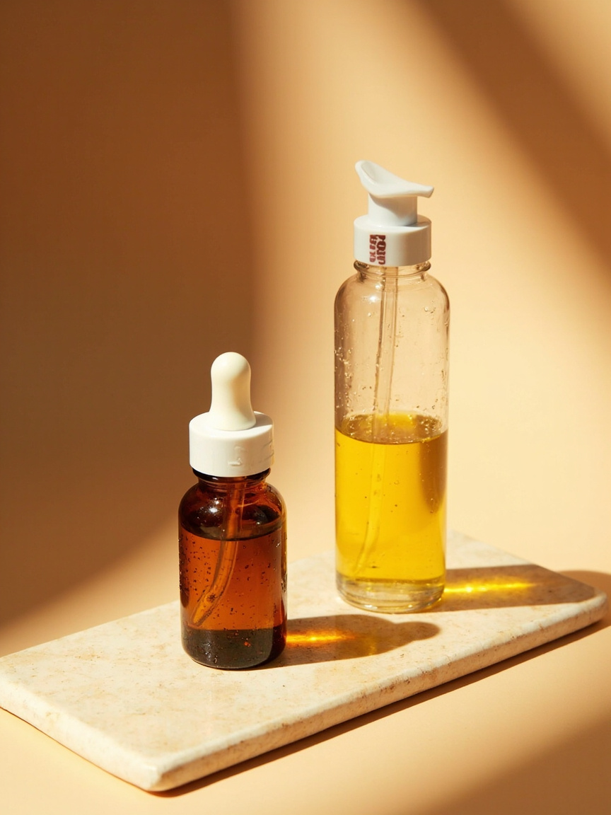 Amber dropper bottle and golden liquid tincture